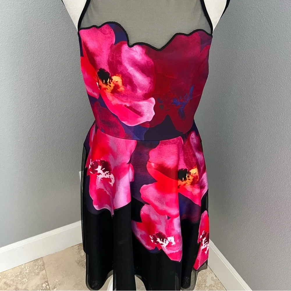 Badgley Mischka Black and Pink Halter Midi Sundress - Picture 7 of 12